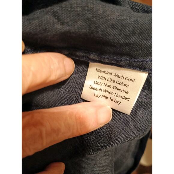 Joseph Abboud Navy 100% Linen Button Up Short Sleeve Shirt Men's Size XLT EUC - Picture 7 of 9